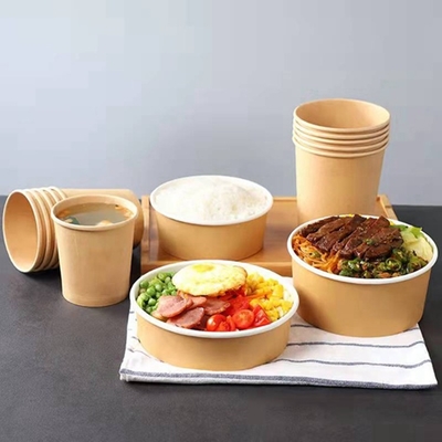 Устранимый шар чашки супа Kraft бумажный с бумажной крышкой принимает прочь обед пакуя Takeout коробку