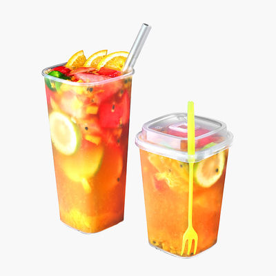 Чашки PP пузыря квадрата 24Oz 500ml Boba пластиковые одностеночные